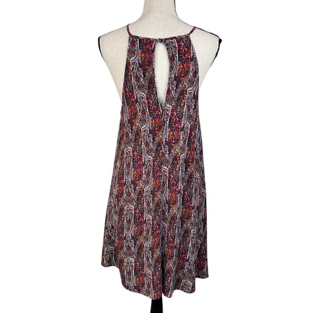 American Eagle Large A-Line Mini Dress Paisley Halter Keyhole Lightweight Pocket - Picture 5 of 10